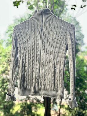 Ralph Lauren Cable-Knit Zip Turtleneck Sweater - Gray   size Extra Small